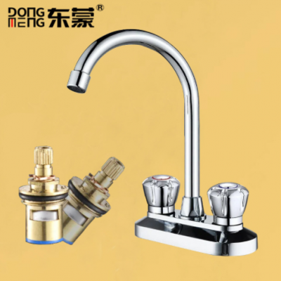 铜冷热水龙头老式双孔三孔两联立柱台上盆快开混水阀外贸盖板水嘴