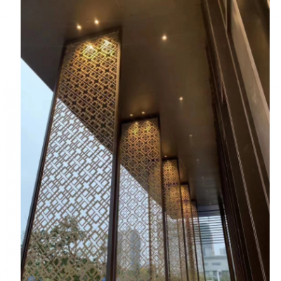 轻奢户外中式酒店餐厅金属镂空玄关屏风隔断售楼部装饰不锈钢屏风